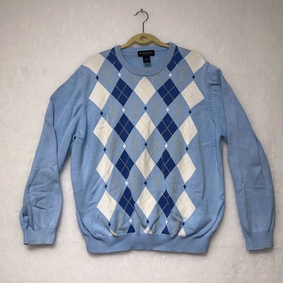 BROOKS BROTHERS Sweater Argyle Design Long Sleeve Pullover Men Blue White XL - Picture 1 of 8